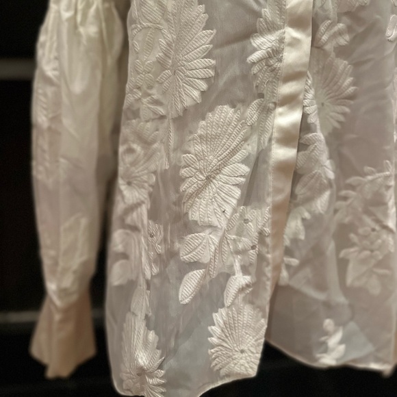 Dream By Sister Jane White Sheer Floral Blouse with Bell Sleeves - Picture 4 of 14